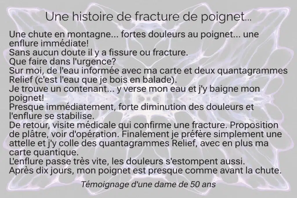 Guérison d'un poignet avec les quantagrammes Relief de Quantum Lifestyle